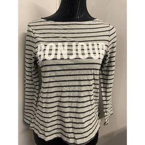 New 5a7 Cinq A sept Blouse Long Sleeve Striped Black/Gray S Women's A75